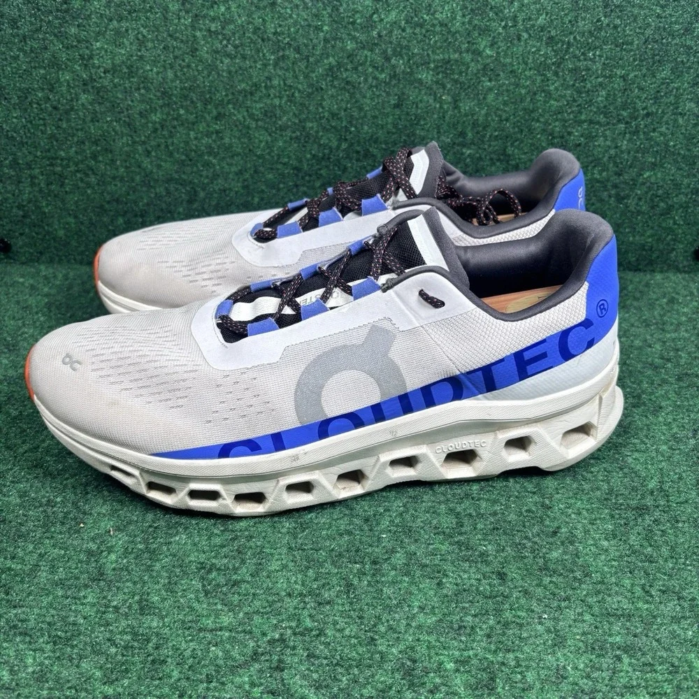 On Cloudmonster Men's Frost White Cobalt Blue Cloud Running Shoes Sneakers M14
